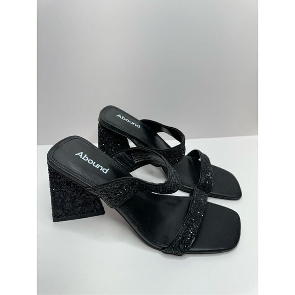Abound Dress Sandals Size 7.5 Black Carina Glitter Slip On Open Square Toe Heels - Picture 2 of 8
